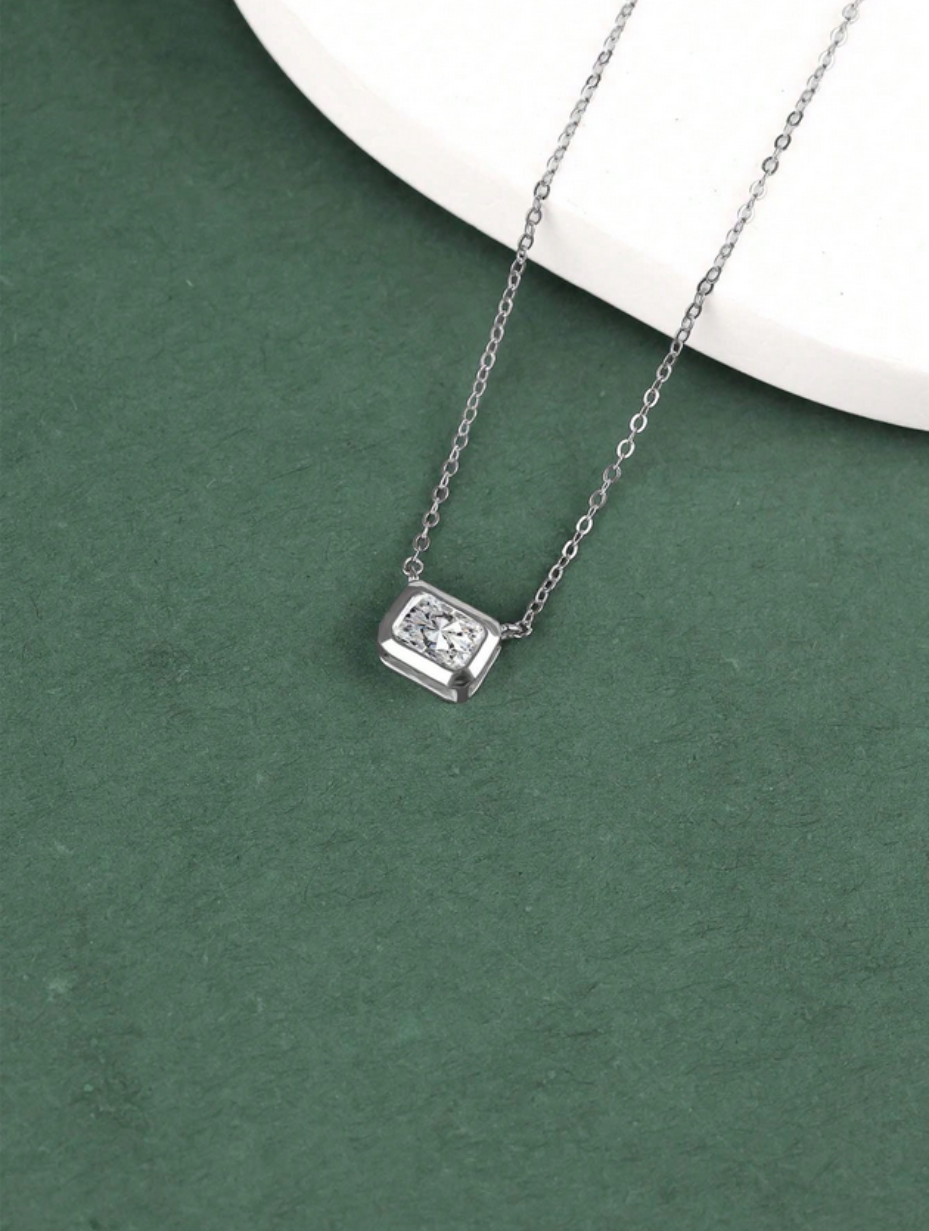 Rectangular Moissanite Pendant Necklace | S925 Silver Luxury