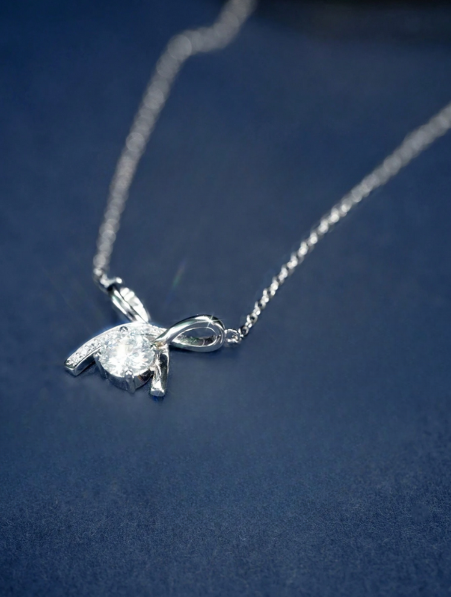 Silver Moissanite Butterfly Necklace | Elegant Luxury