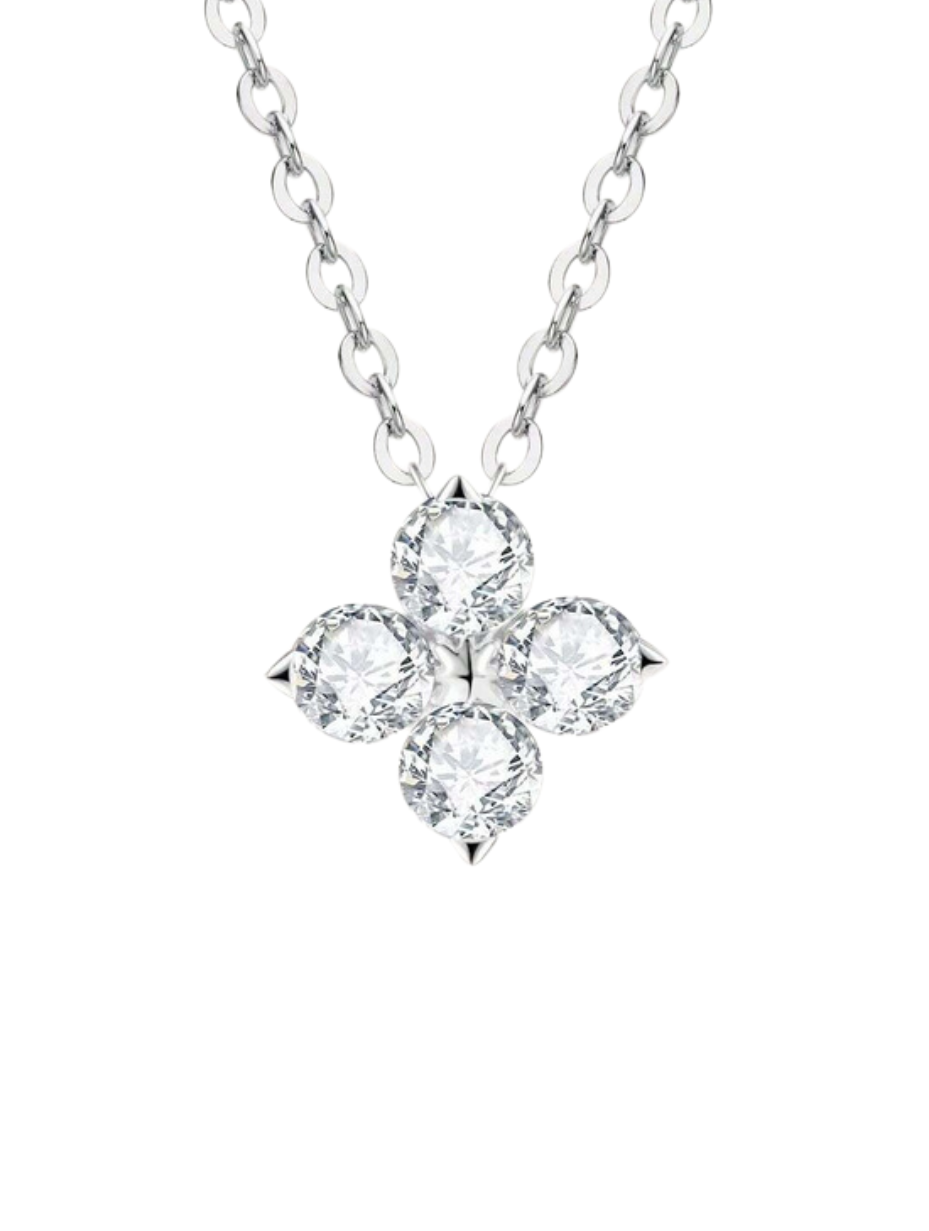 Elegant Moissanite Flower Necklace | Luxury Silver