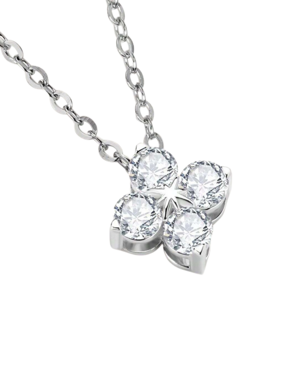 Elegant Moissanite Flower Necklace | Luxury Silver