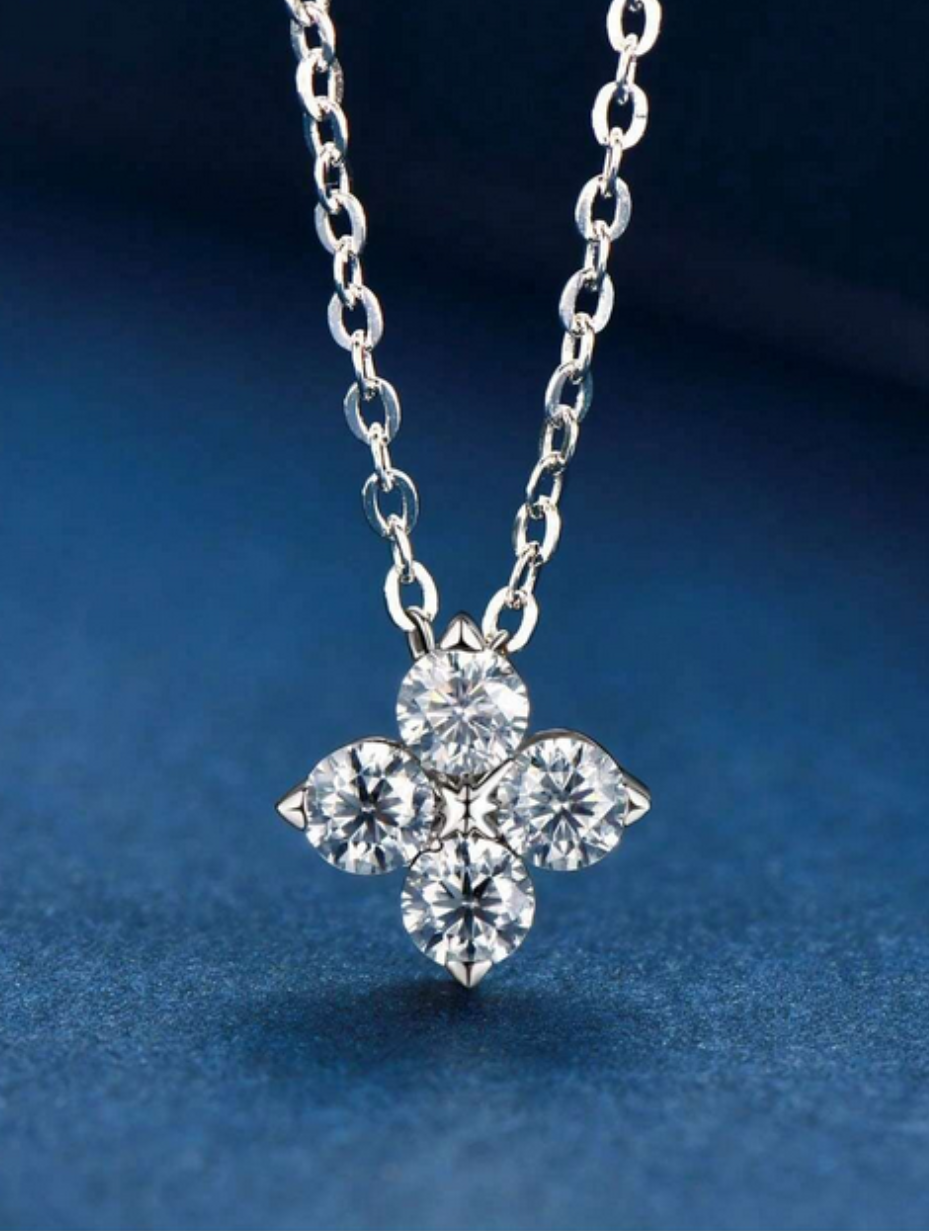 Elegant Moissanite Flower Necklace | Luxury Silver