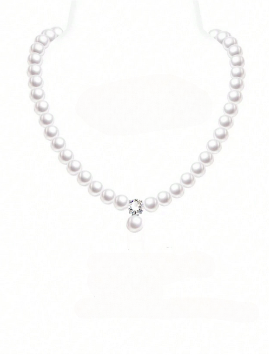 Silver Moissanite Pearl Necklace | Elegant Simple Design