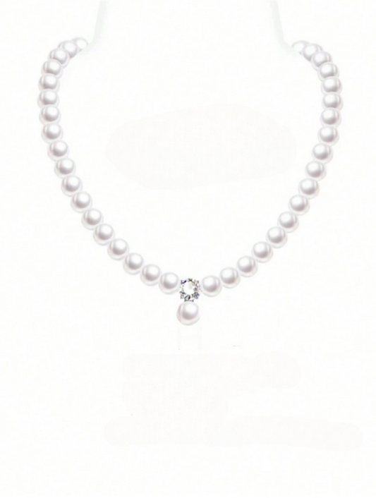 Silver Moissanite Pearl Necklace | Elegant Simple Design