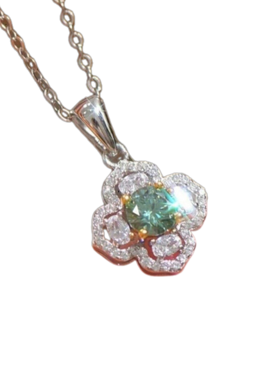 Blue Green Morganite Flower Necklace | Sterling Silver Pendant