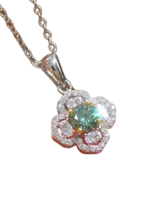 Blue Green Morganite Flower Necklace | Sterling Silver Pendant