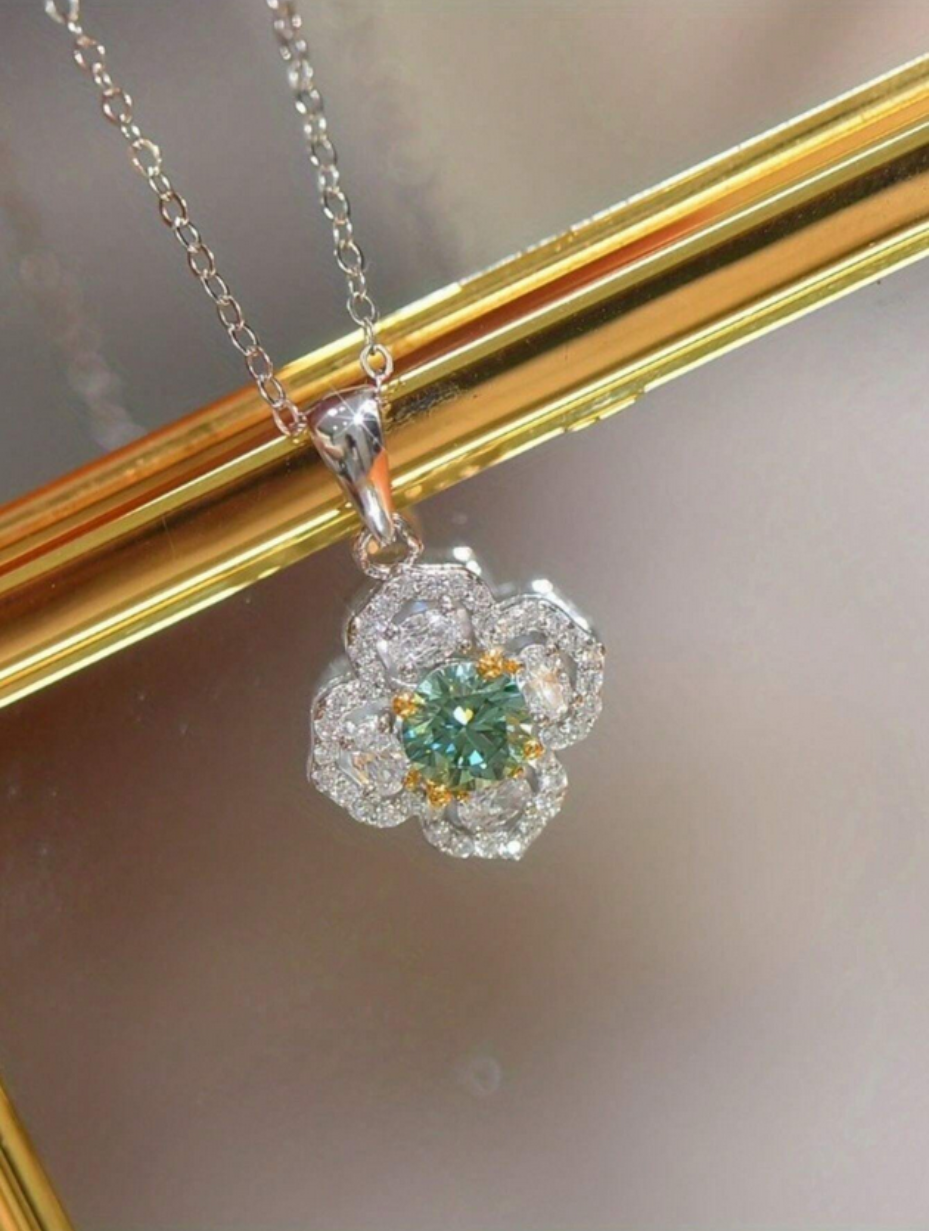 Blue Green Morganite Flower Necklace | Sterling Silver Pendant