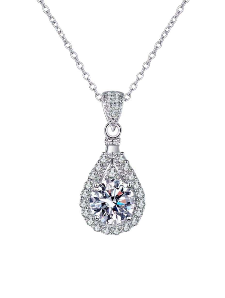 Moissanite Water Drop Necklace | Sterling Silver Charm