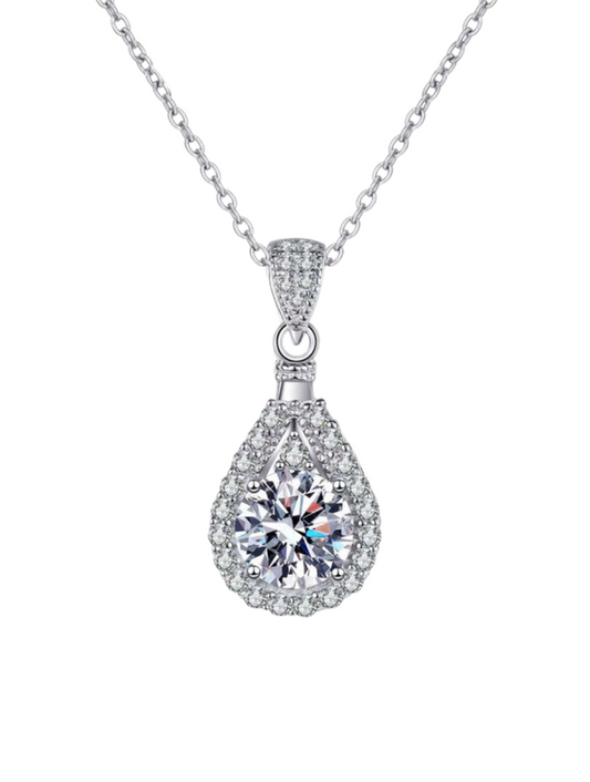 Moissanite Water Drop Necklace | Sterling Silver Charm