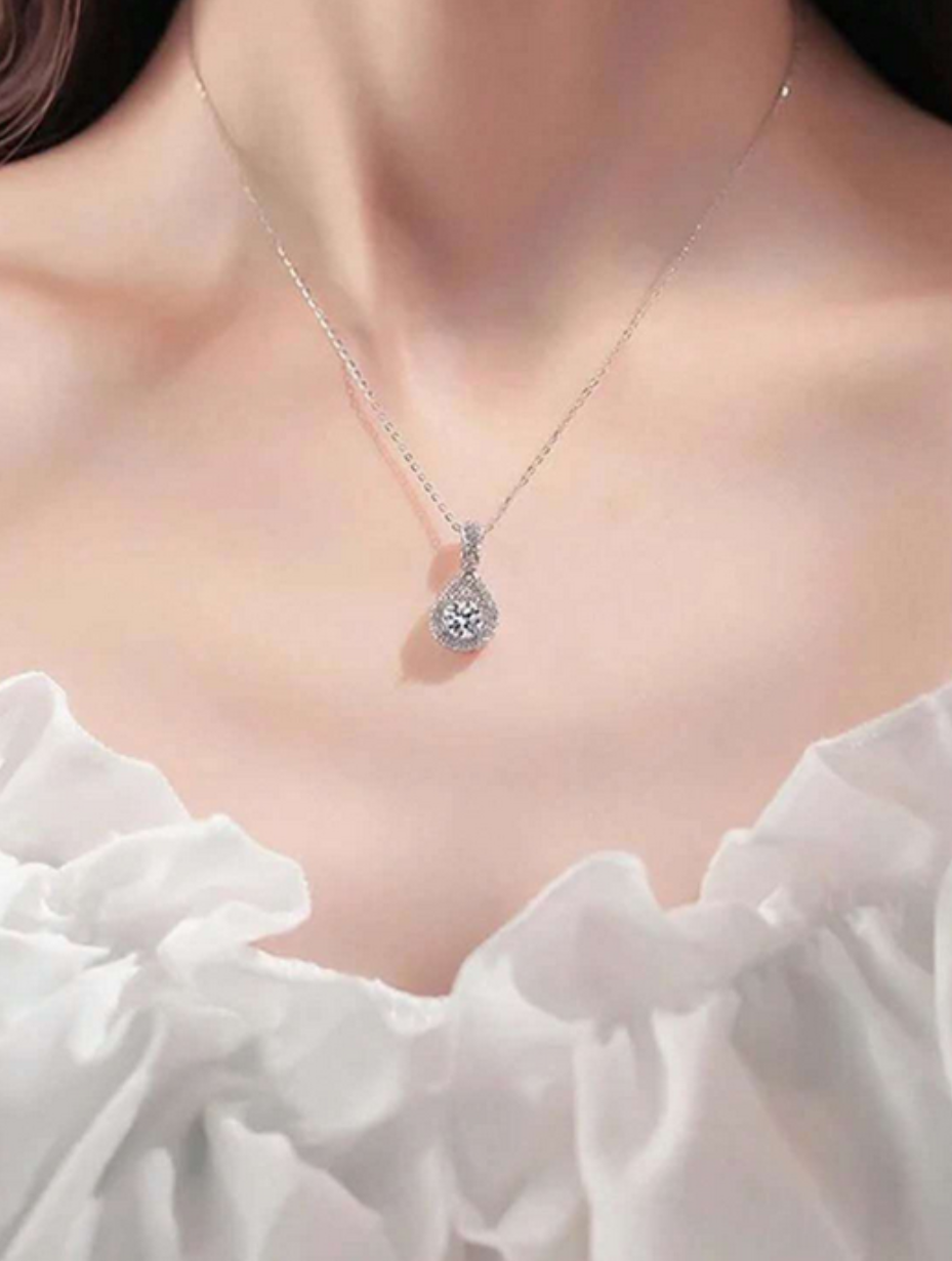 Moissanite Water Drop Necklace | Sterling Silver Charm