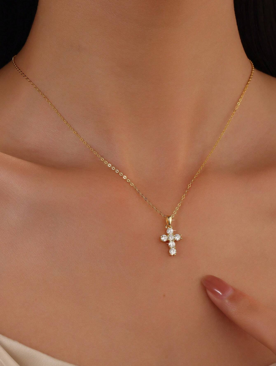 Moissanite Cross Necklace | Sterling Silver