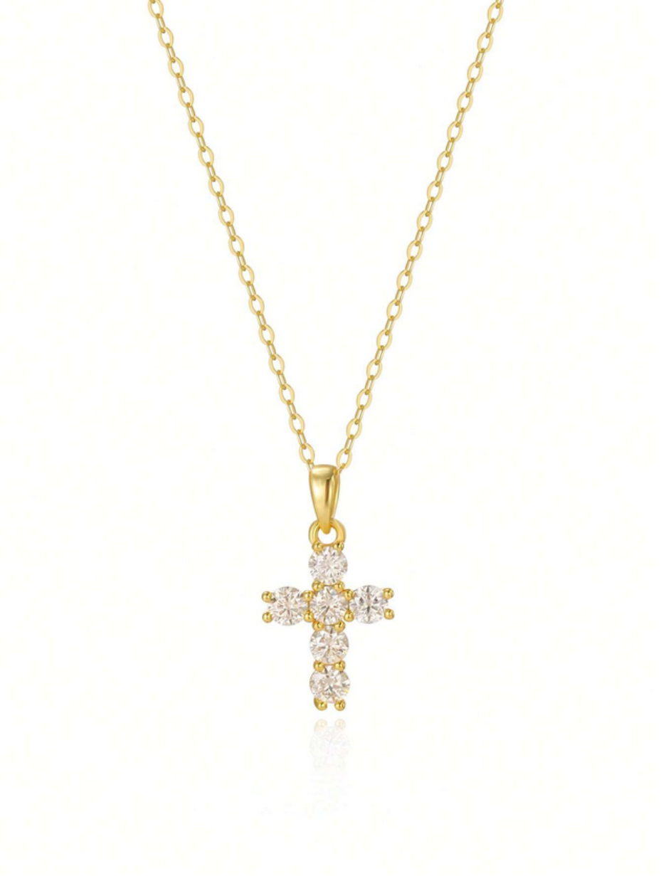 Moissanite Cross Necklace | Sterling Silver