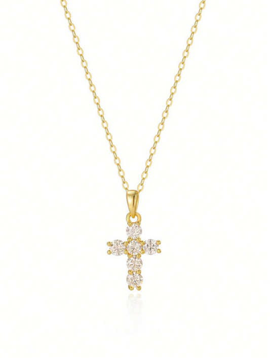 Moissanite Cross Necklace | Sterling Silver