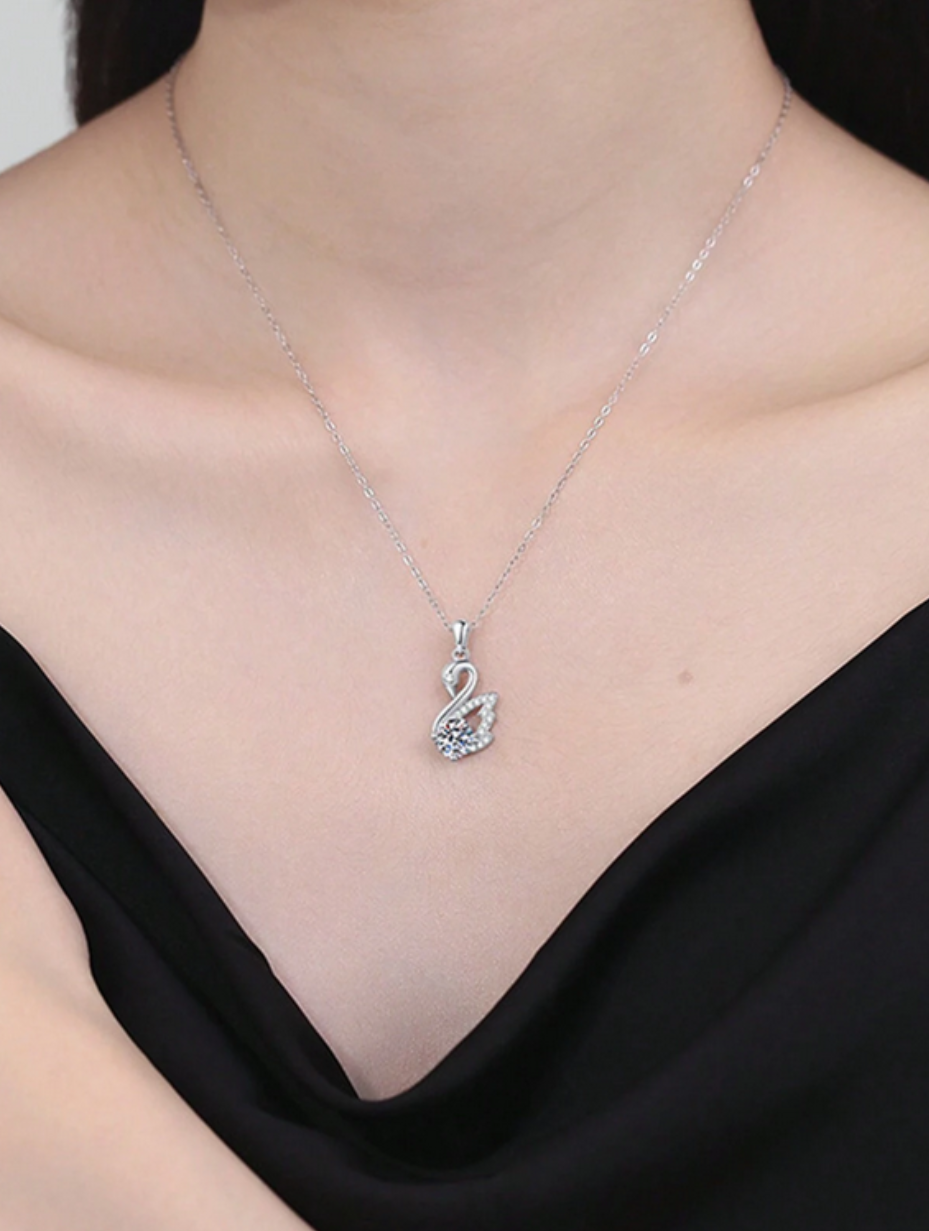 Moissanite Swan Necklace | Sterling Silver