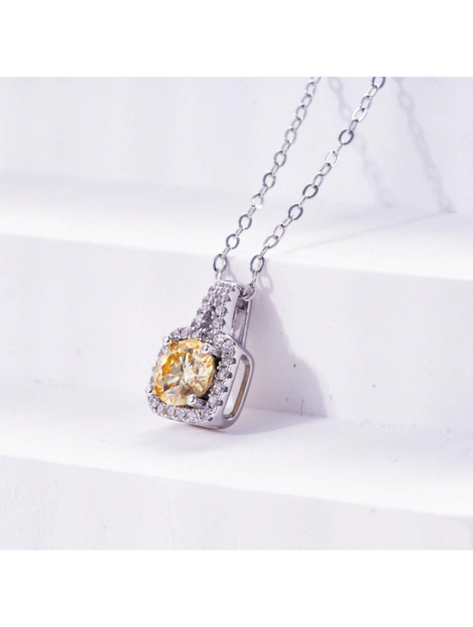 Elegant Moissanite Square Halo Necklace | Sparkling Design