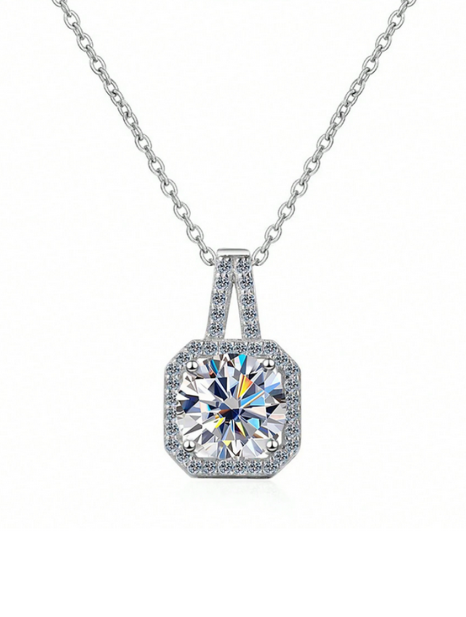 Elegant Moissanite Square Halo Necklace | Sparkling Design