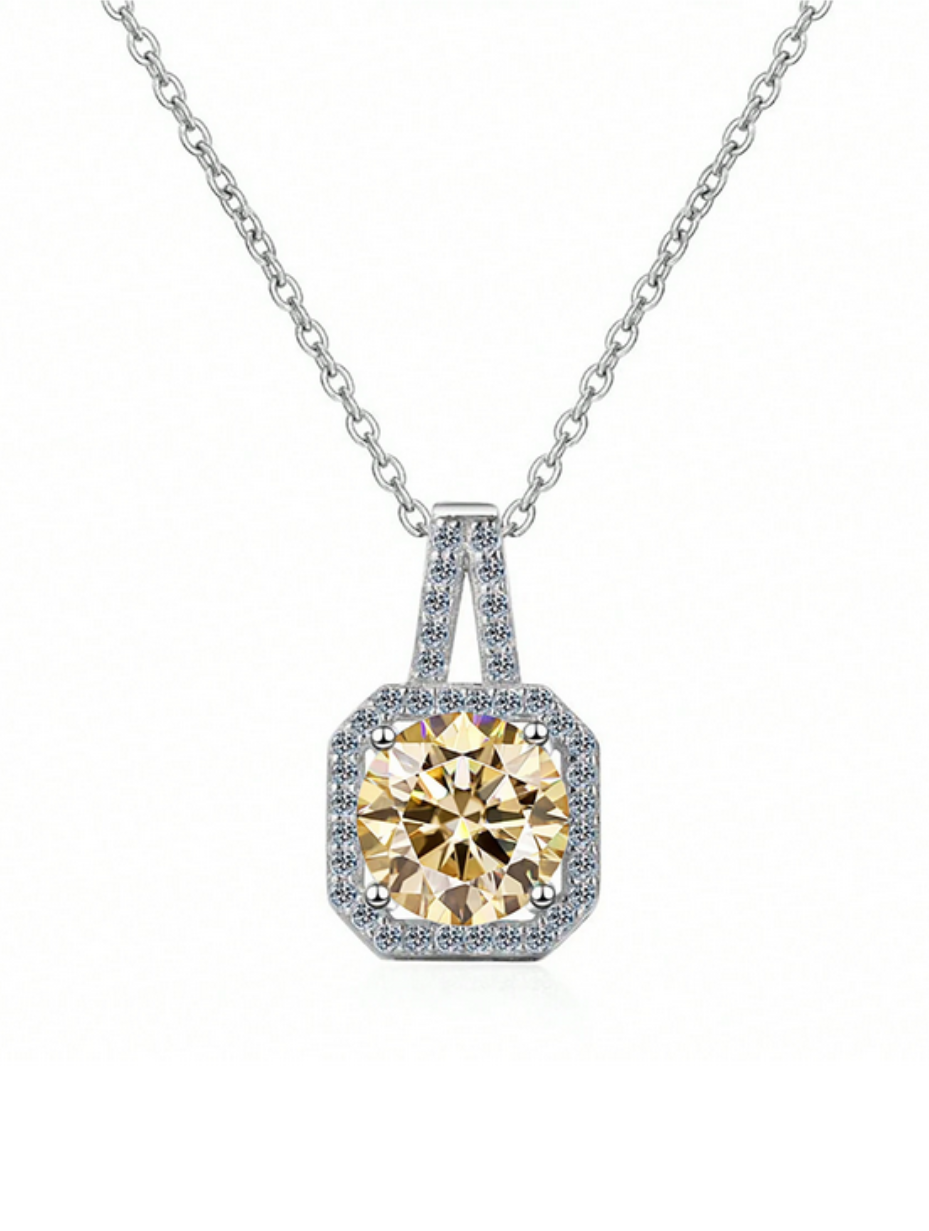 Elegant Moissanite Square Halo Necklace | Sparkling Design