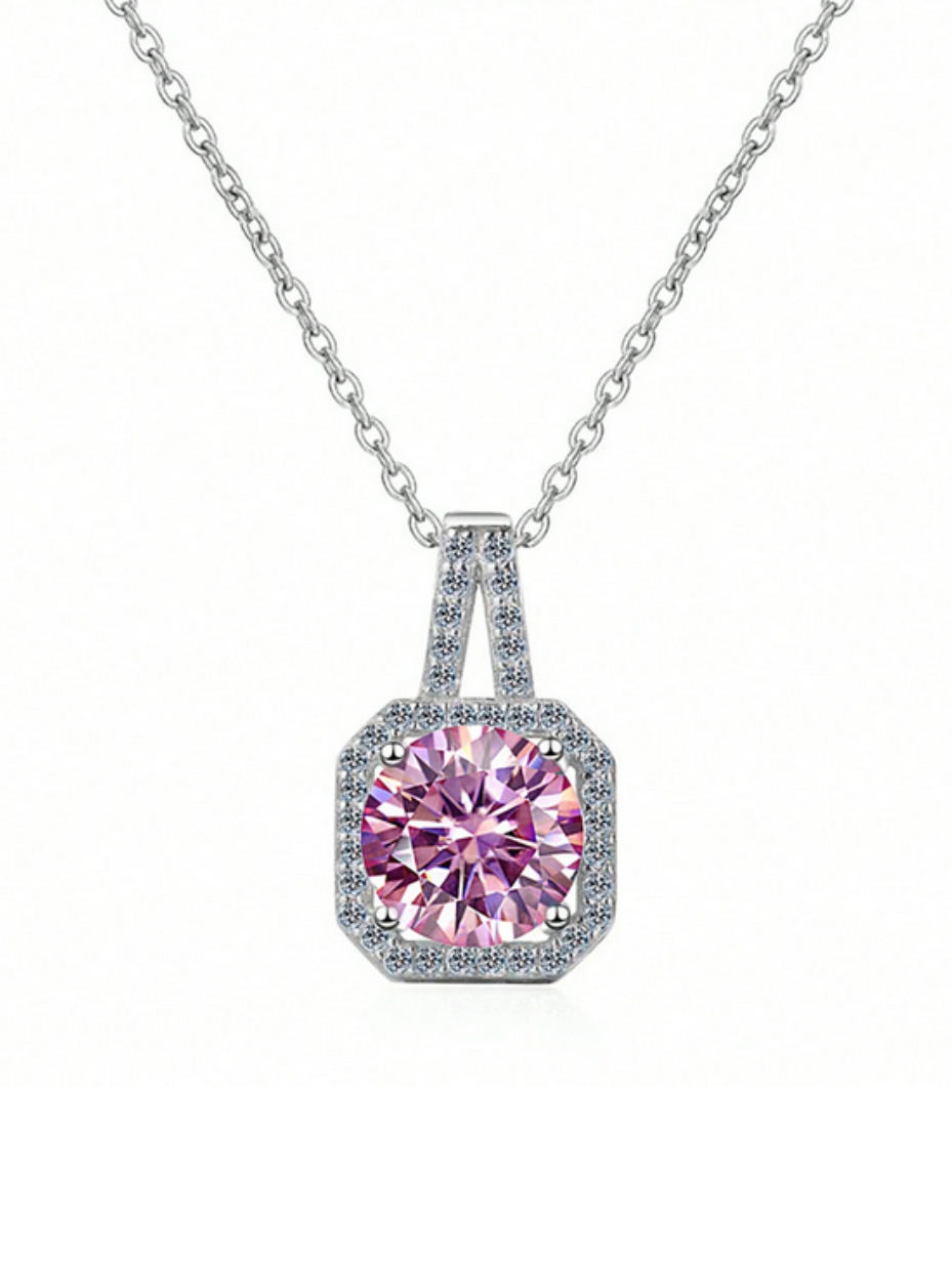 Elegant Moissanite Square Halo Necklace | Sparkling Design