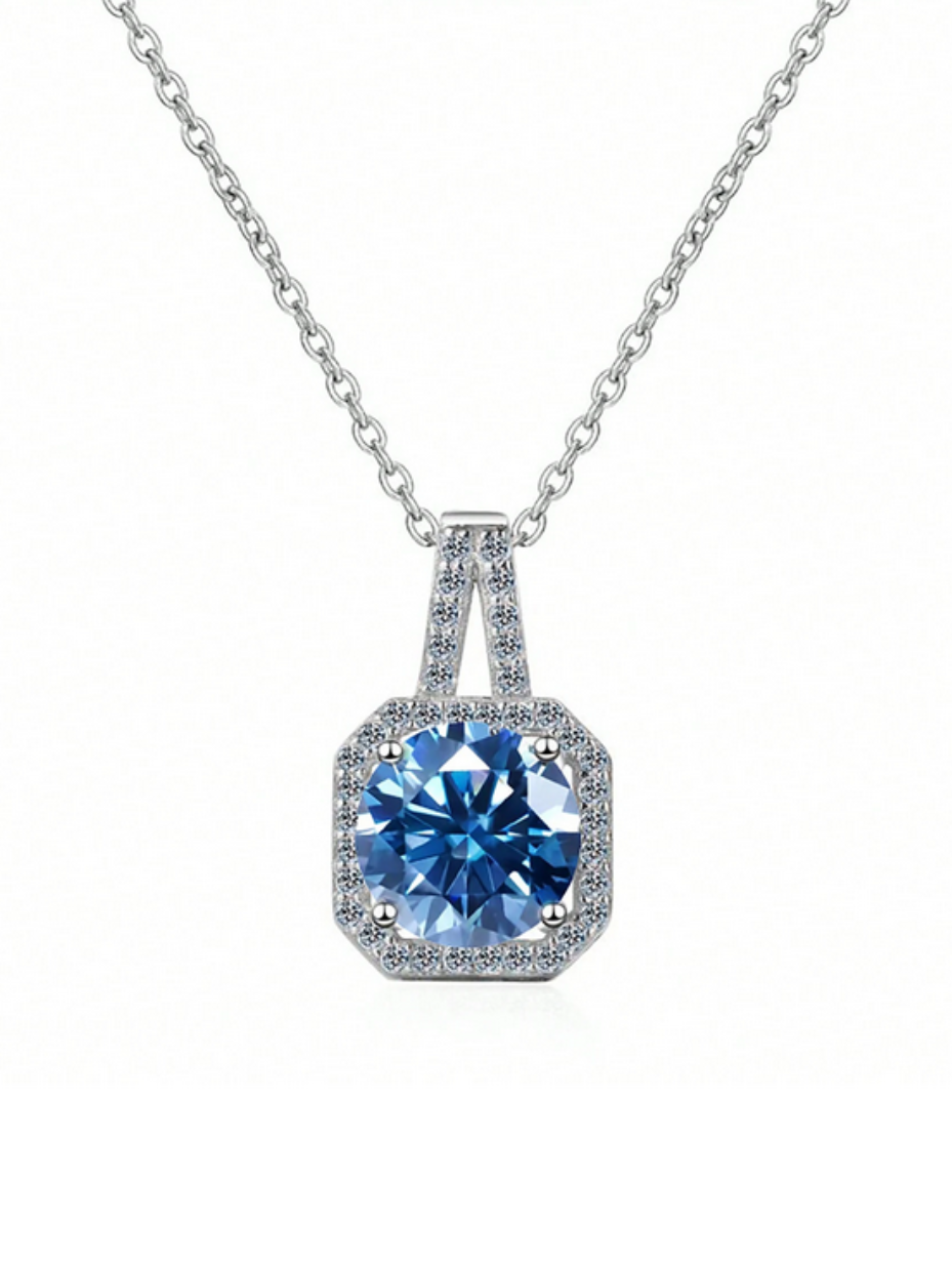 Elegant Moissanite Square Halo Necklace | Sparkling Design