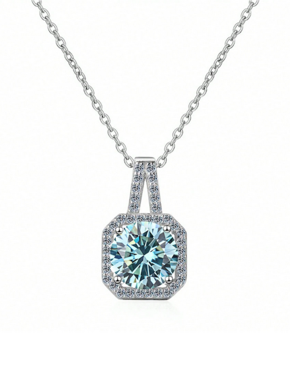 Elegant Moissanite Square Halo Necklace | Sparkling Design