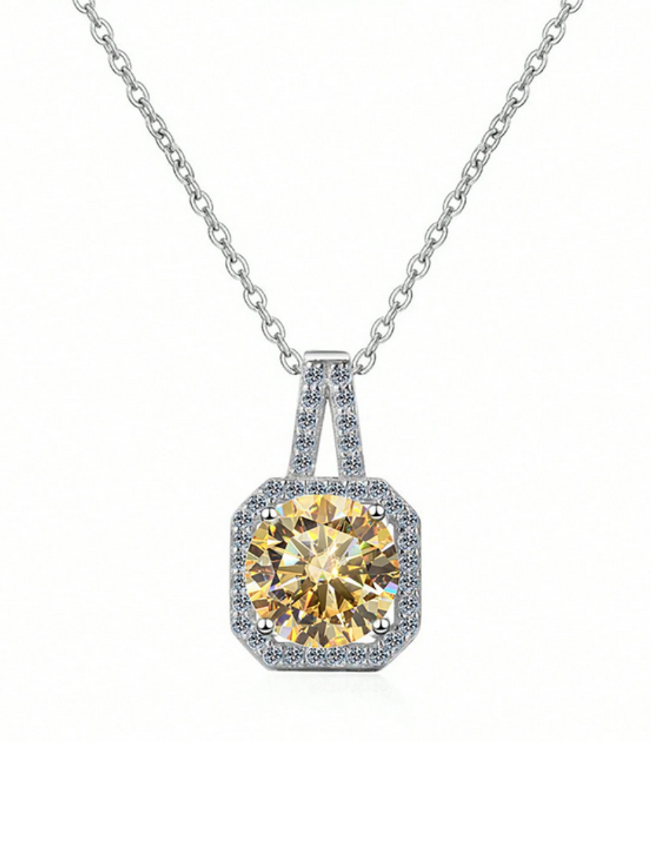 Elegant Moissanite Square Halo Necklace | Sparkling Design