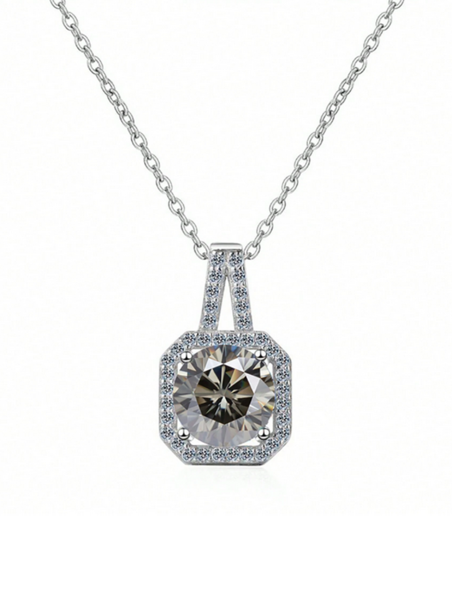 Elegant Moissanite Square Halo Necklace | Sparkling Design