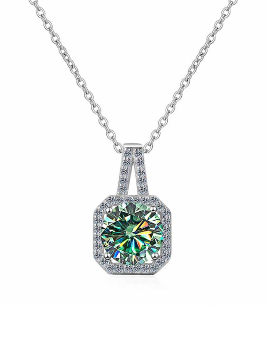 Elegant Moissanite Square Halo Necklace | Sparkling Design