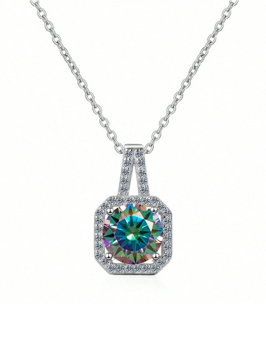 Elegant Moissanite Square Halo Necklace | Sparkling Design