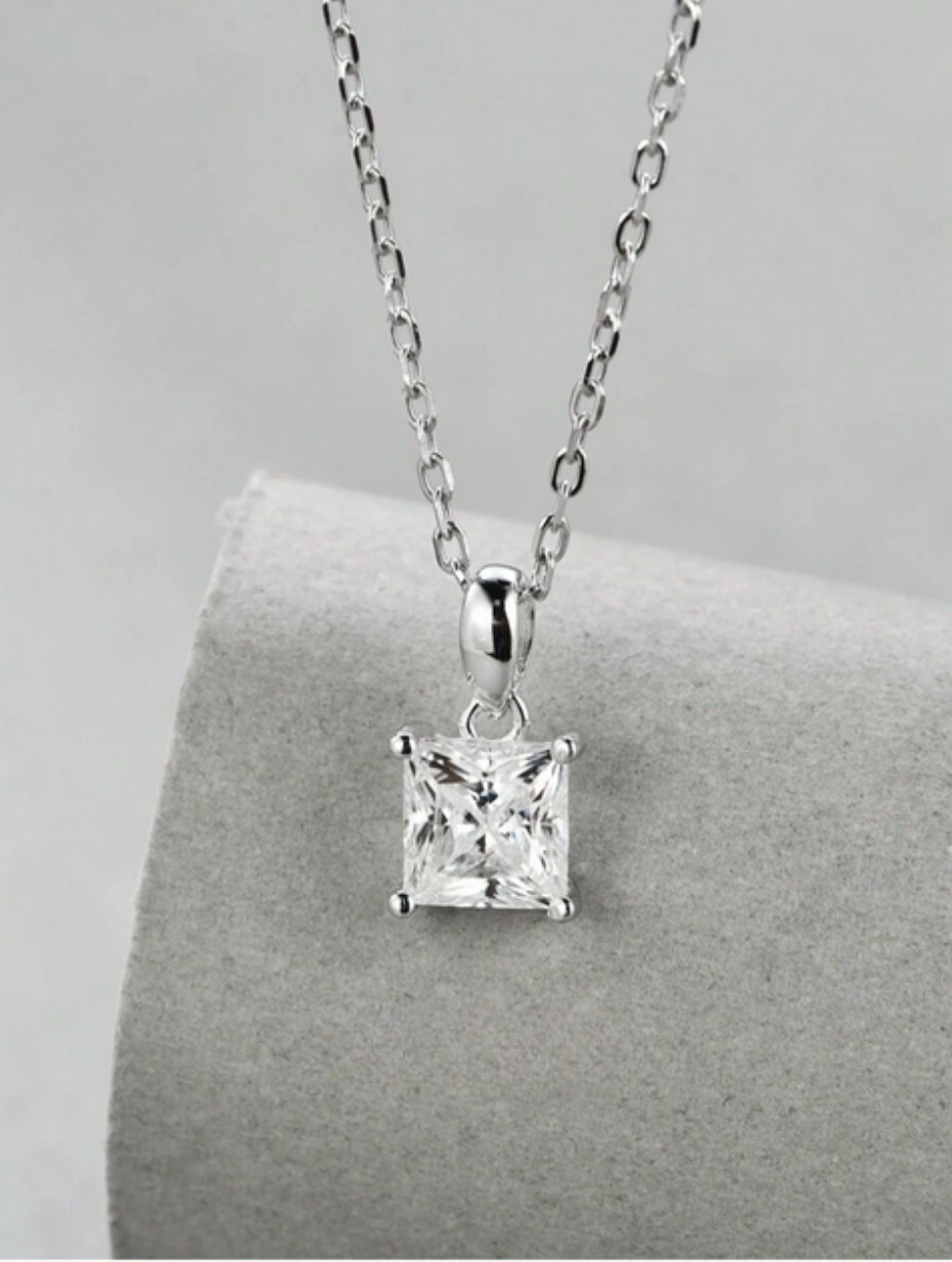 Elegant Moissanite Princess Cut Necklace | S925 Silver