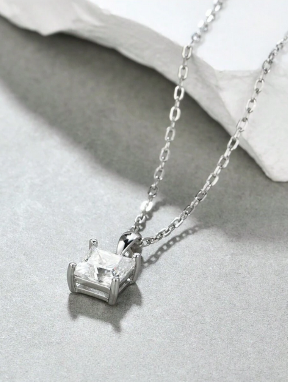 Elegant Moissanite Princess Cut Necklace | S925 Silver