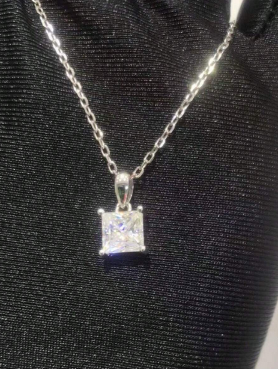 Elegant Moissanite Princess Cut Necklace | S925 Silver