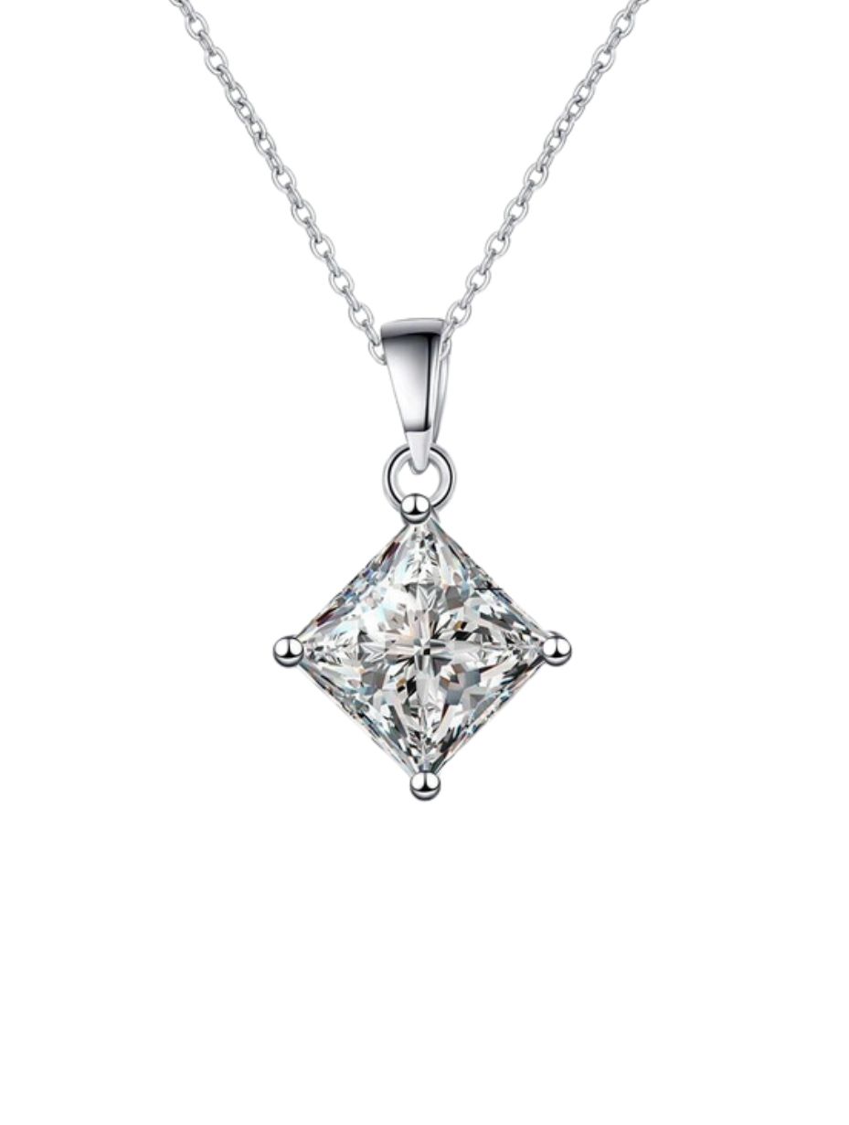 GRA Certified Moissanite Necklace | Princess Cut Diamond