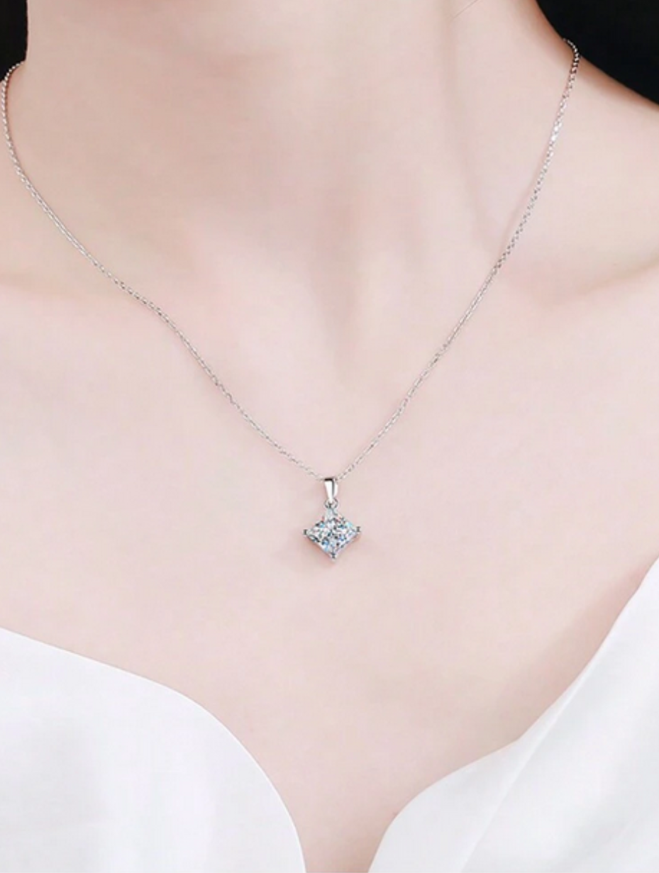 GRA Certified Moissanite Necklace | Princess Cut Diamond