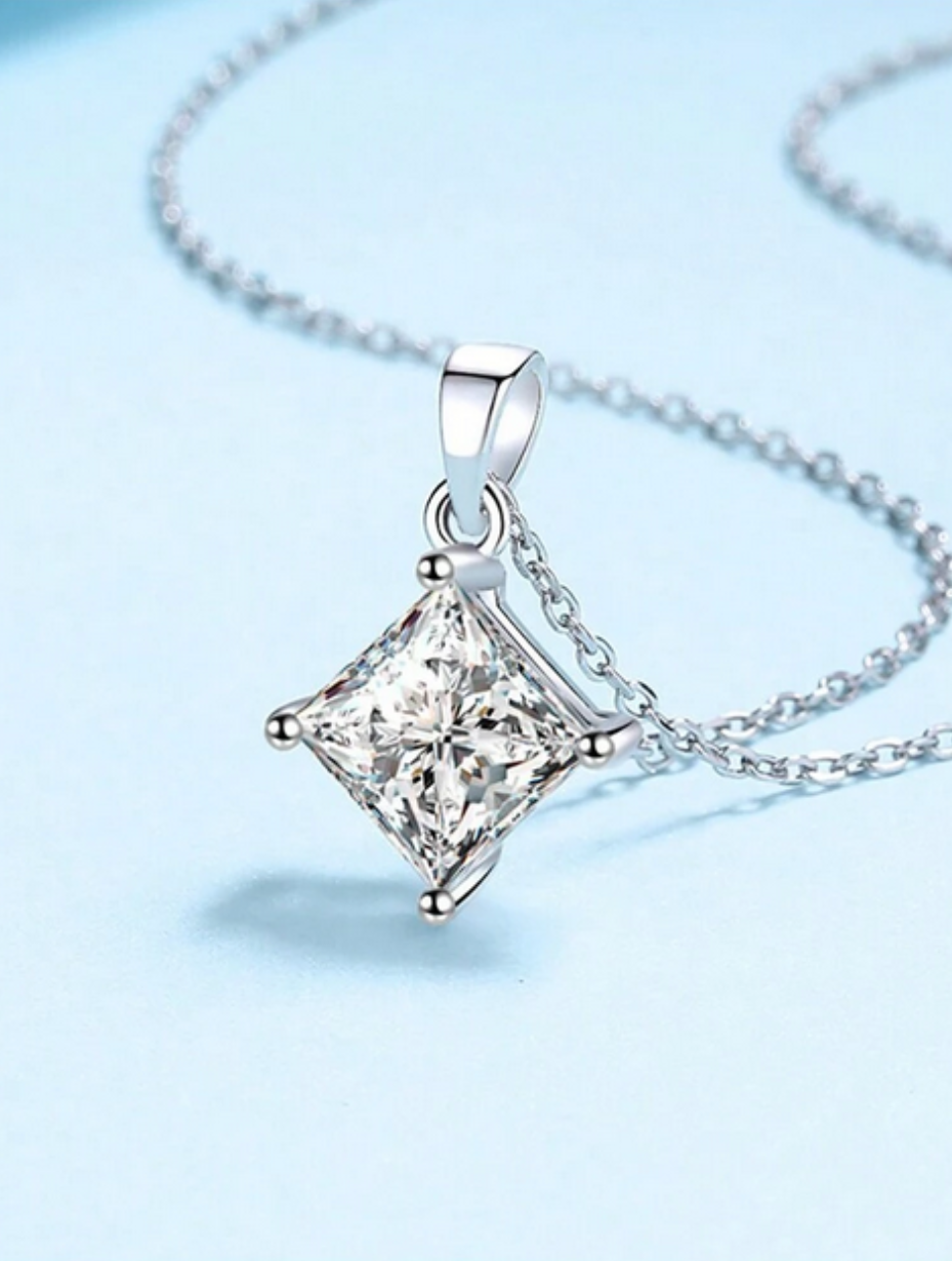 GRA Certified Moissanite Necklace | Princess Cut Diamond