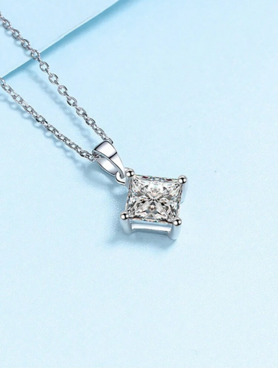 GRA Certified Moissanite Necklace | Princess Cut Diamond