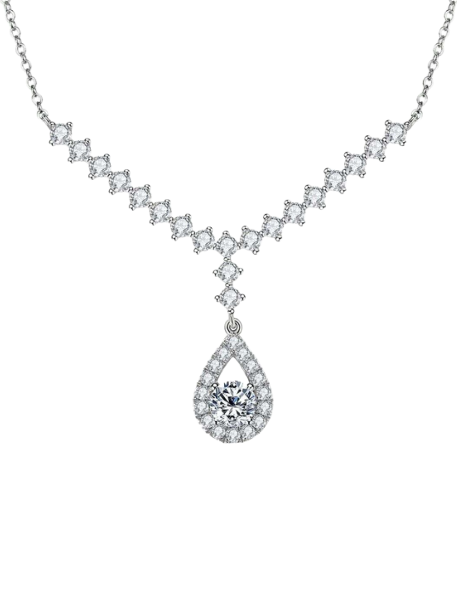 925 Sterling Silver Round Moissanite Necklace | Elegant Bridal Jewelry