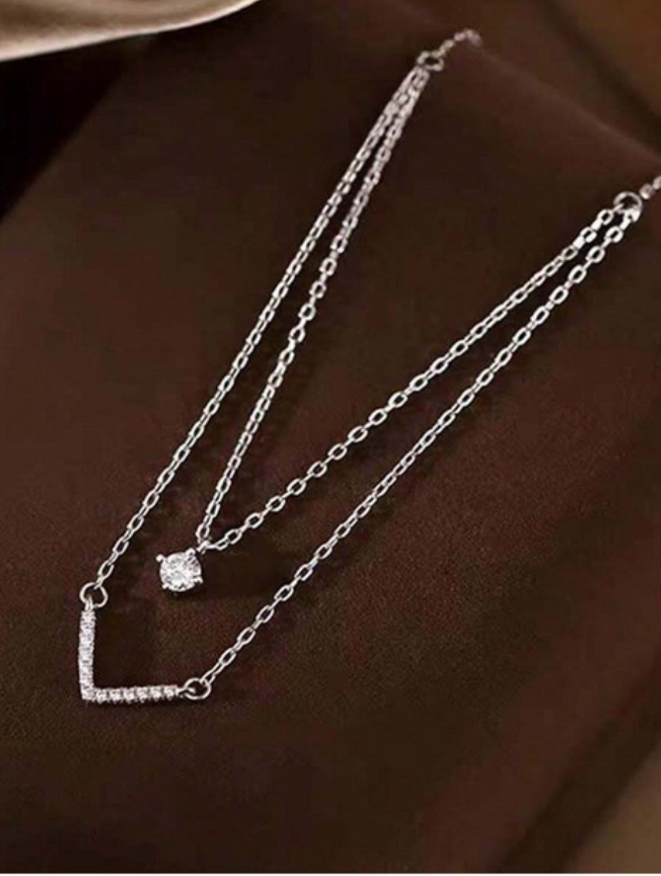 Moissanite Round V-Chain Platinum Necklace | Elegant