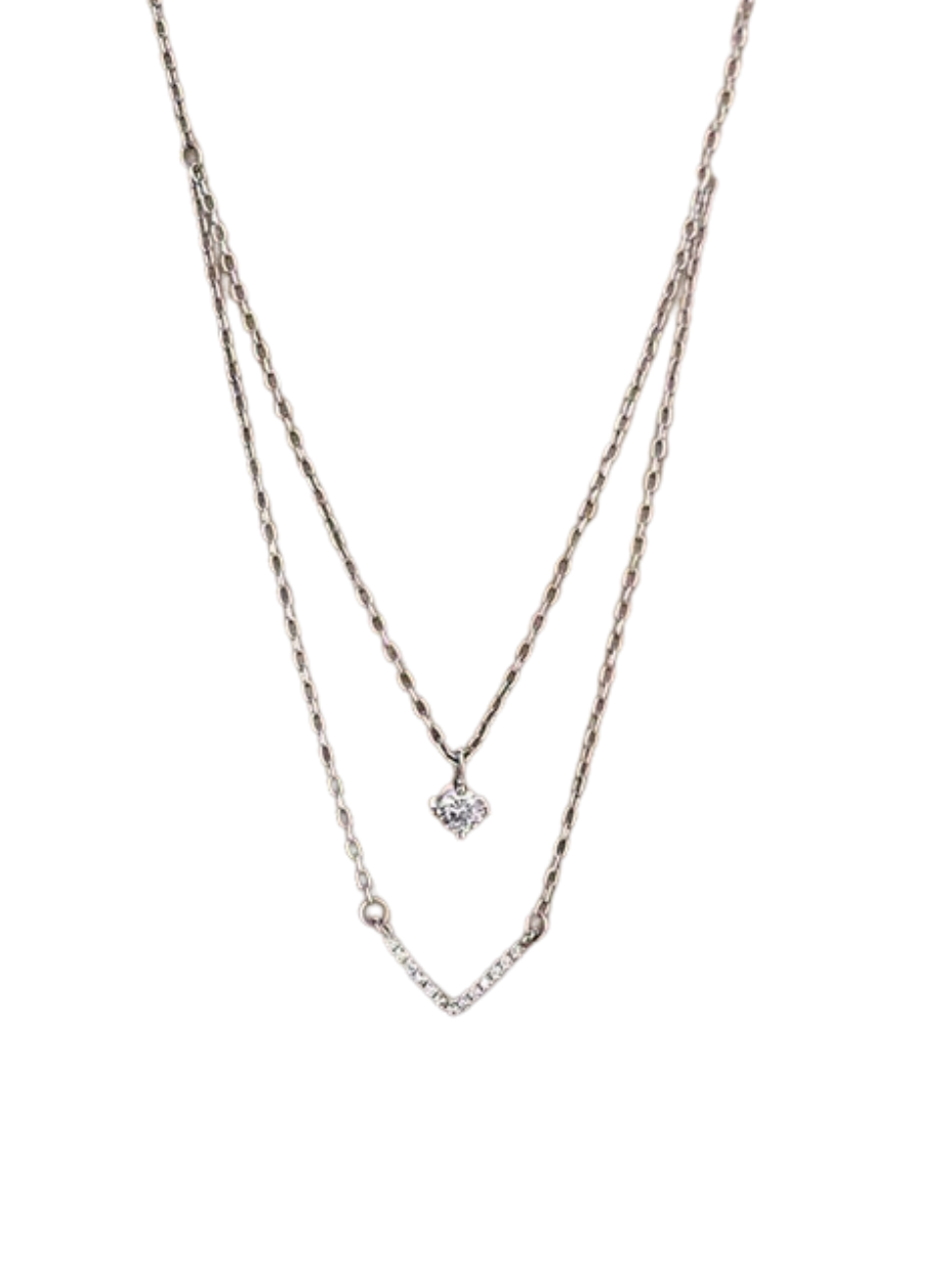 Moissanite Round V-Chain Platinum Necklace | Elegant