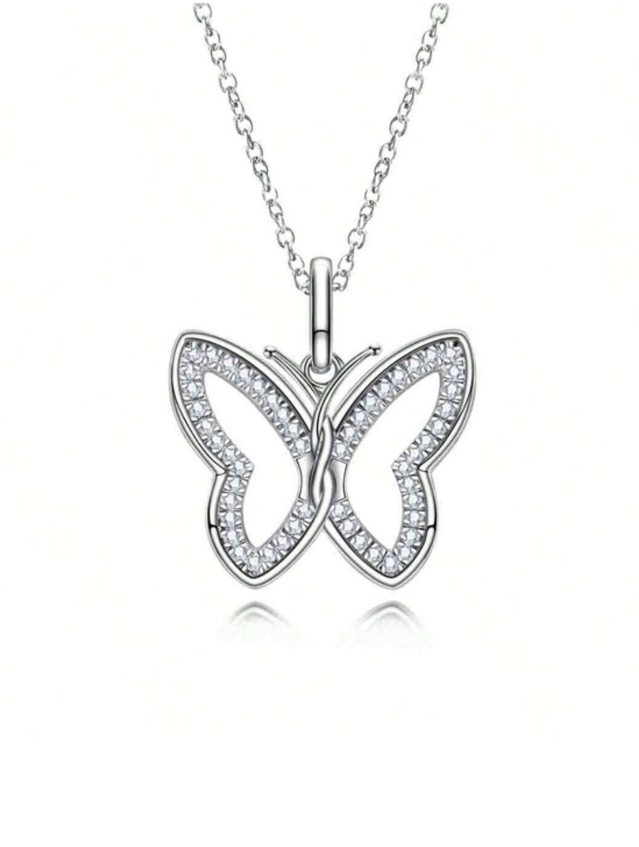 925 Silver Butterfly Pendant Necklace | Elegant Hollow Design