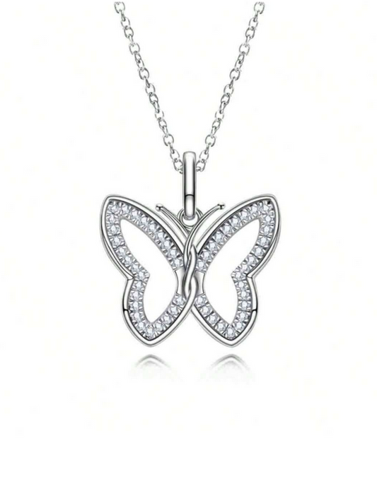 925 Silver Butterfly Pendant Necklace | Elegant Hollow Design