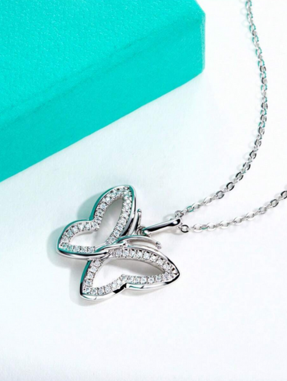 925 Silver Butterfly Pendant Necklace | Elegant Hollow Design