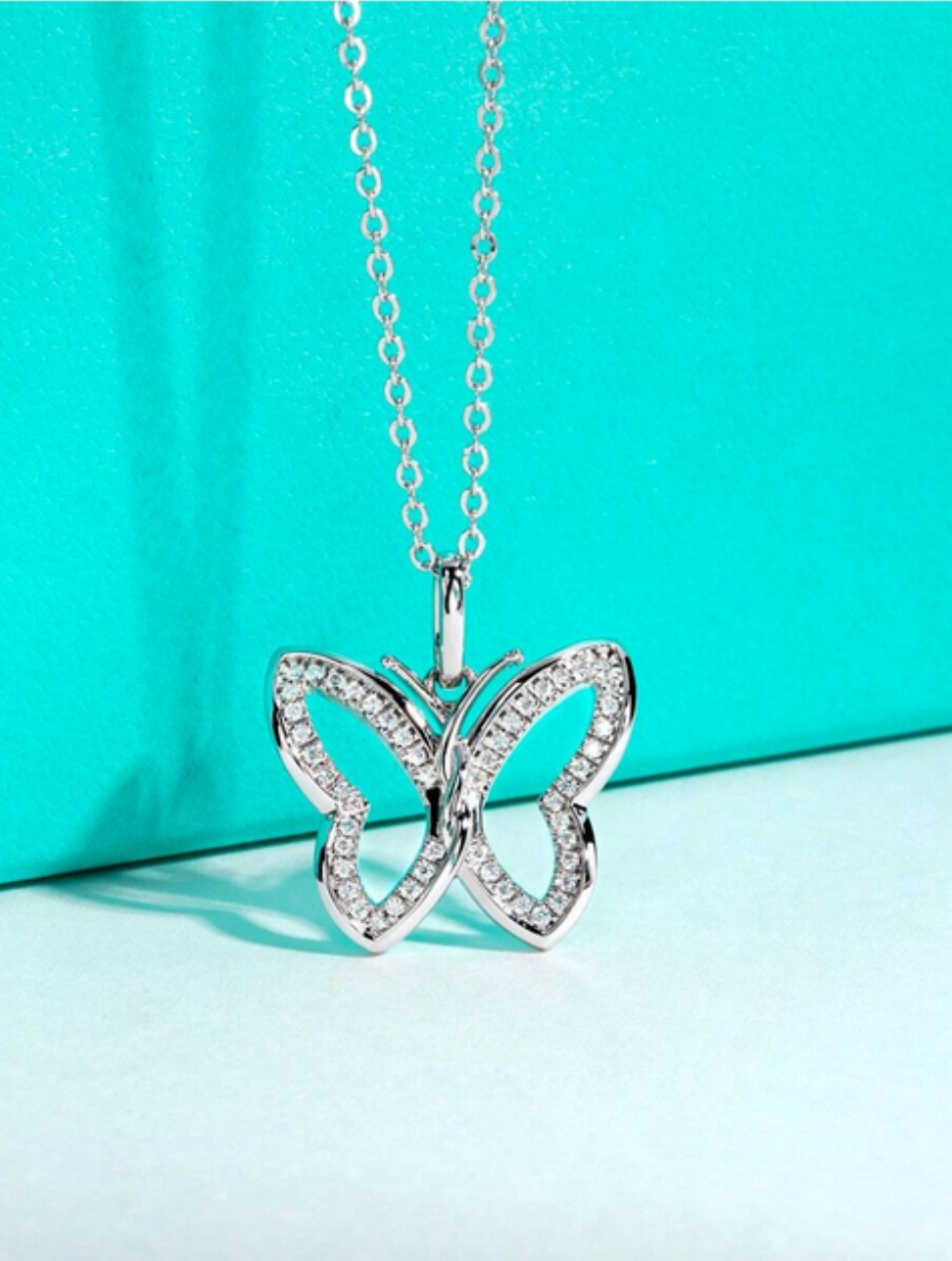 925 Silver Butterfly Pendant Necklace | Elegant Hollow Design