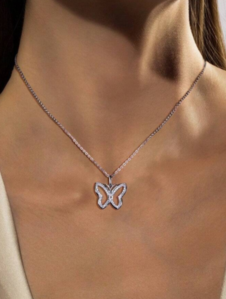 925 Silver Butterfly Pendant Necklace | Elegant Hollow Design