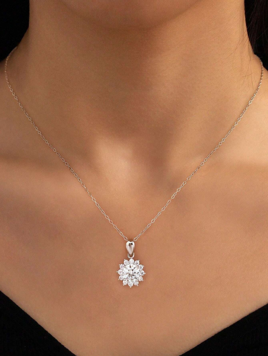 925 Sterling Silver Necklace | Moissanite Sunflower Pendant