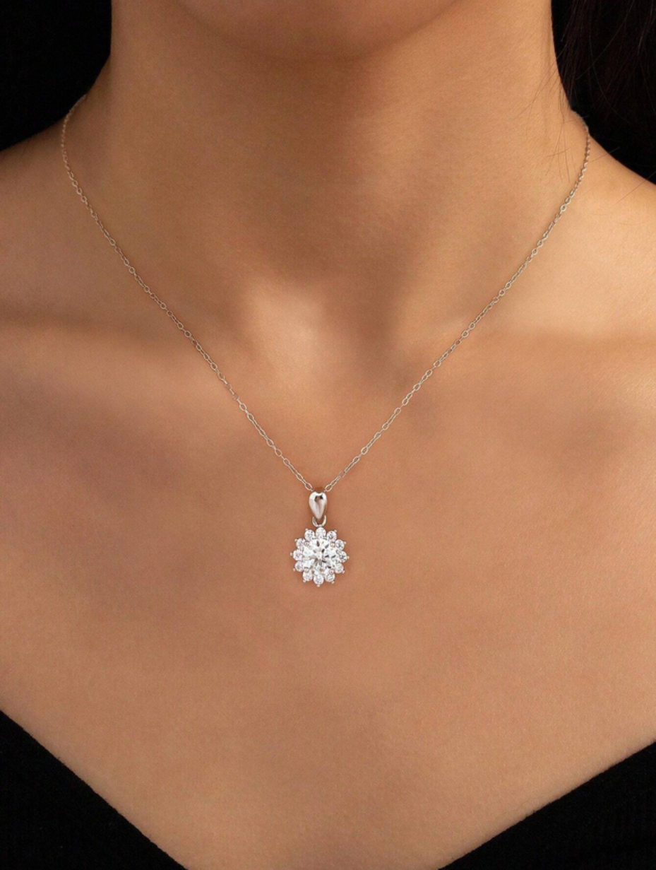 925 Sterling Silver Necklace | Moissanite Sunflower Pendant