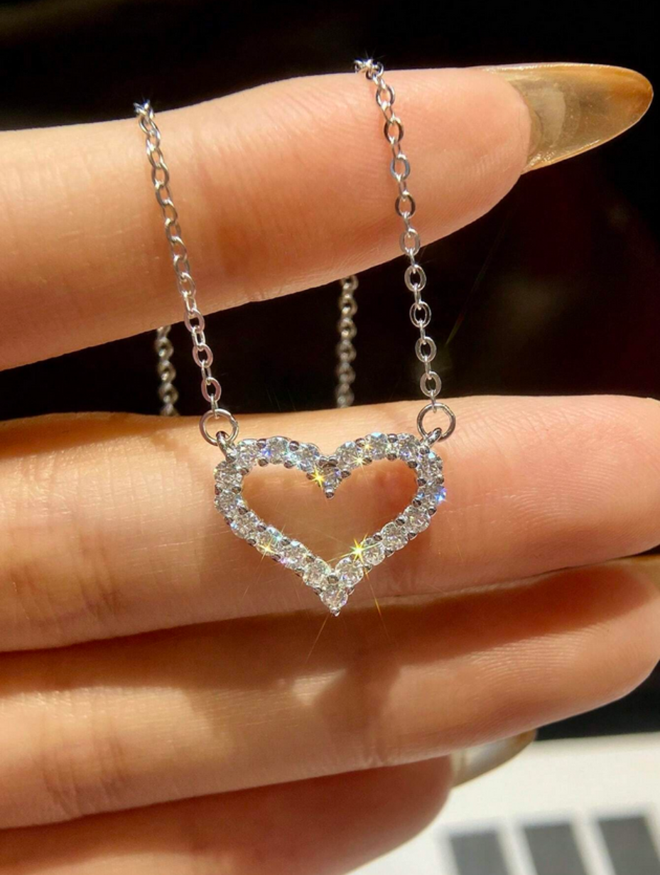 Heart Moissanite Necklace | D-Color Stone in 925 Silver