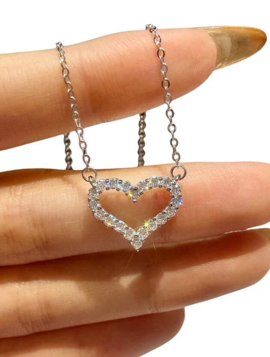 Heart Moissanite Necklace | D-Color Stone in 925 Silver