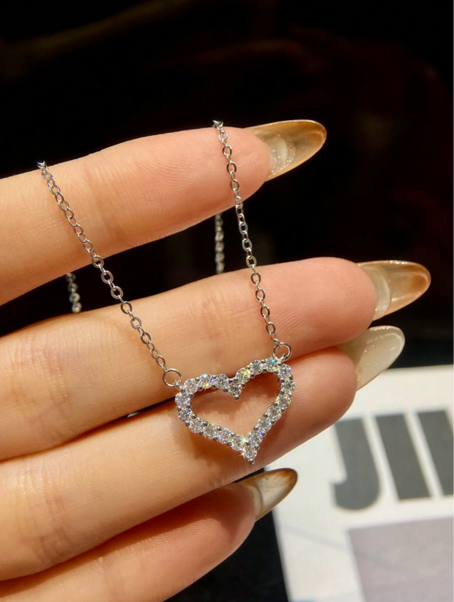 Heart Moissanite Necklace | D-Color Stone in 925 Silver