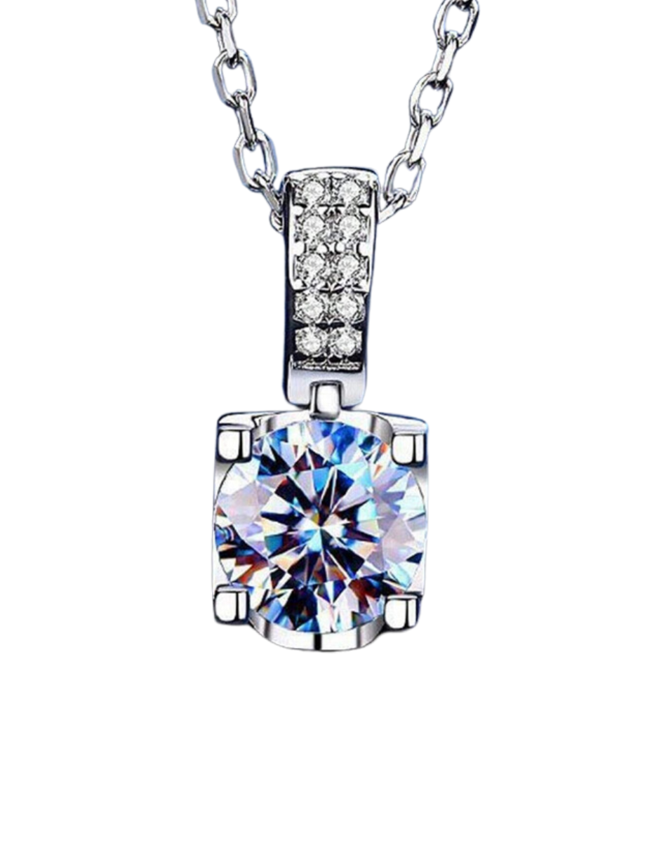 4-Prong Round Moissanite Pendant Necklace | 925 Sterling Silver Unisex