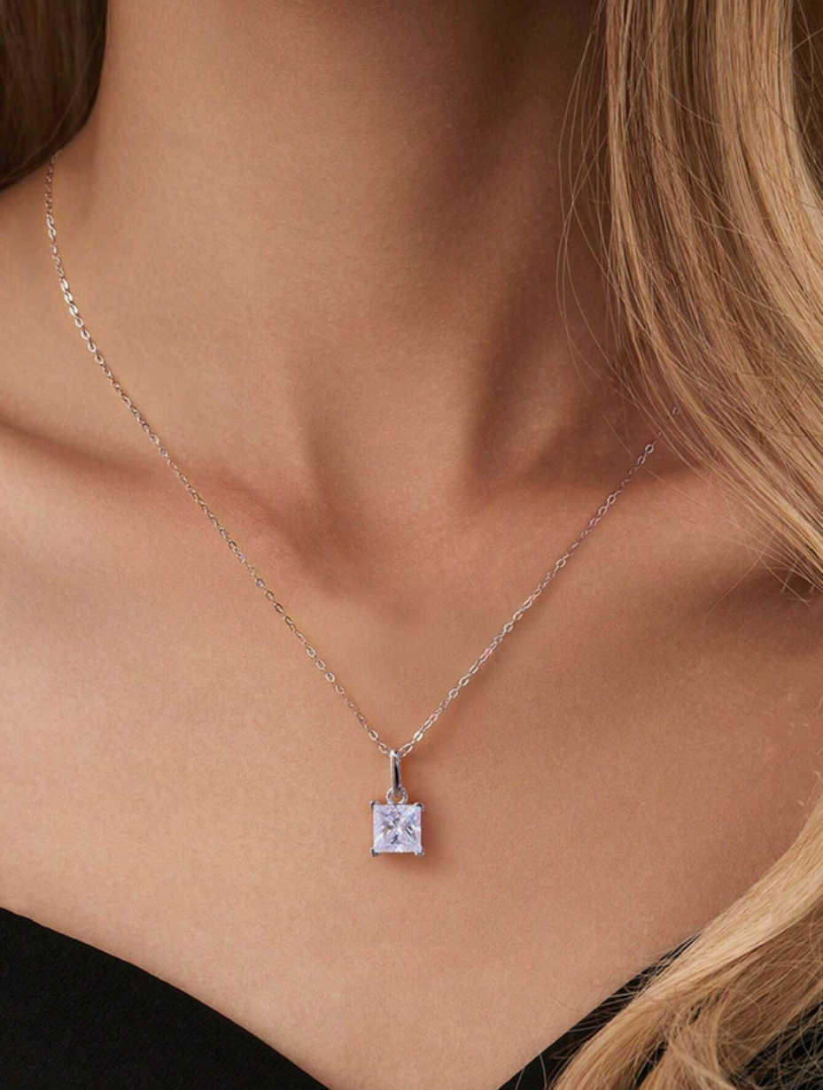 Princess Moissanite Necklace | 925 Sterling Silver