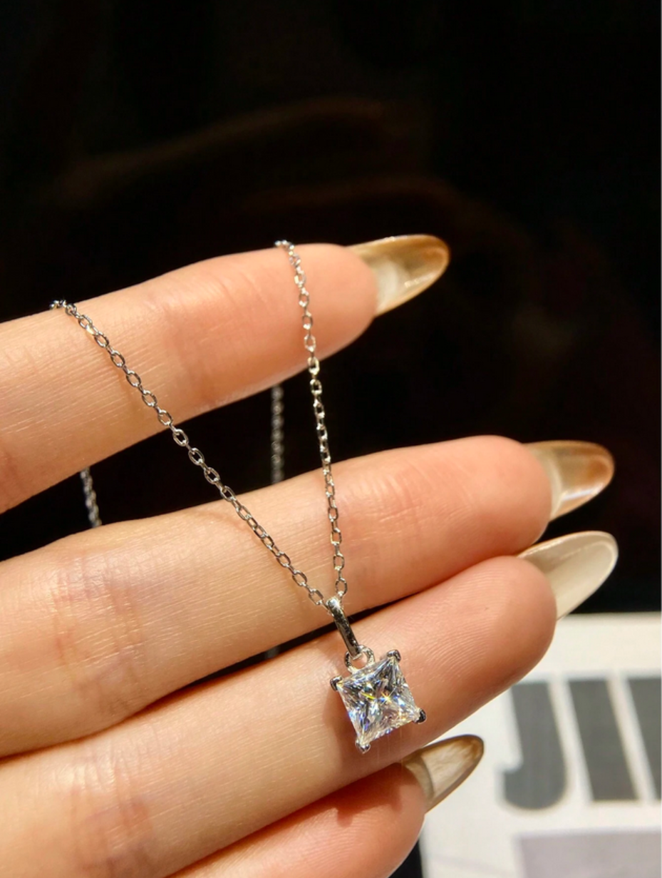 Princess Moissanite Necklace | 925 Sterling Silver